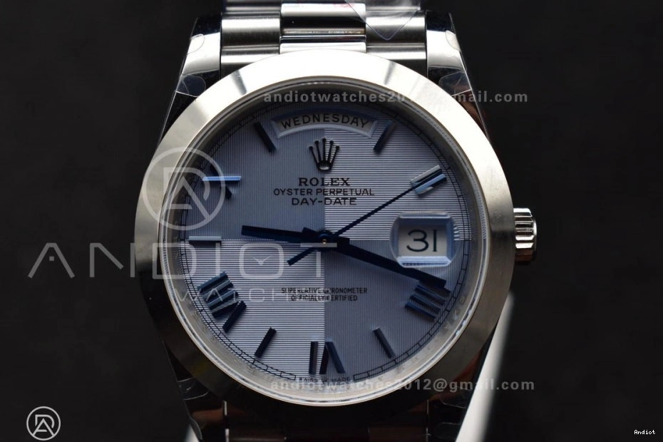 V4 DayDate Weighted Roman President Steel GMF 40 Tungsten Bracelet Markers Dial A3255 Blue 904L On 0415